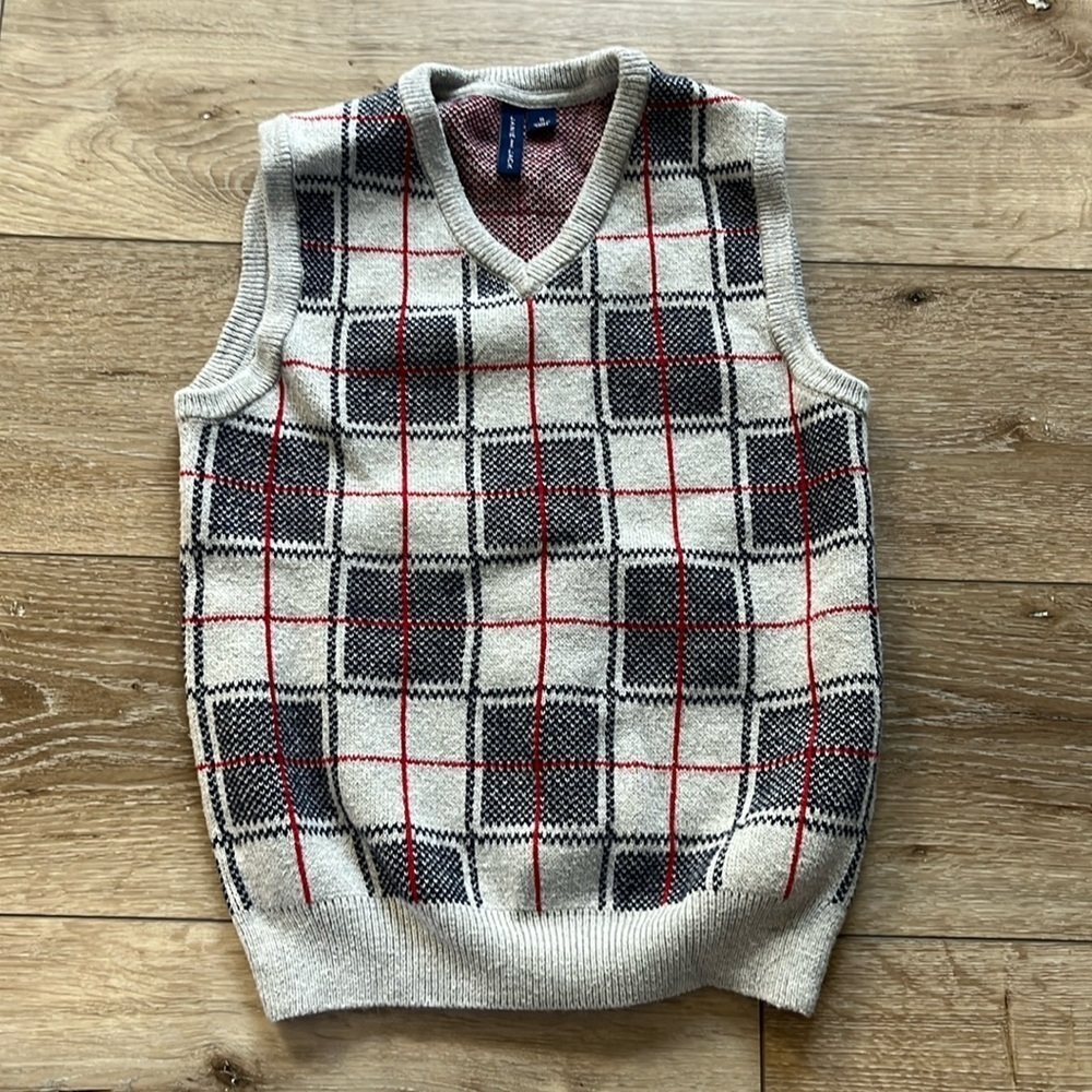 Janie and Jack Plaid Sweater Vest Blue Red & Gray